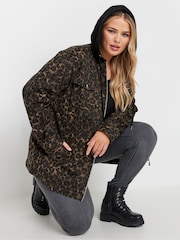 Yours Curve Brown Hooded Shacket - Image 1 of 6