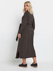 Yours Curve Brown Rib Button Front A Line Dress - Image 3 of 5