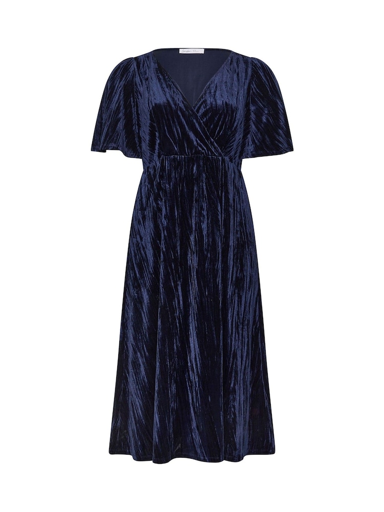 Yours Curve Blue London Crushed Velvet Wrap Dress - Image 5 of 5