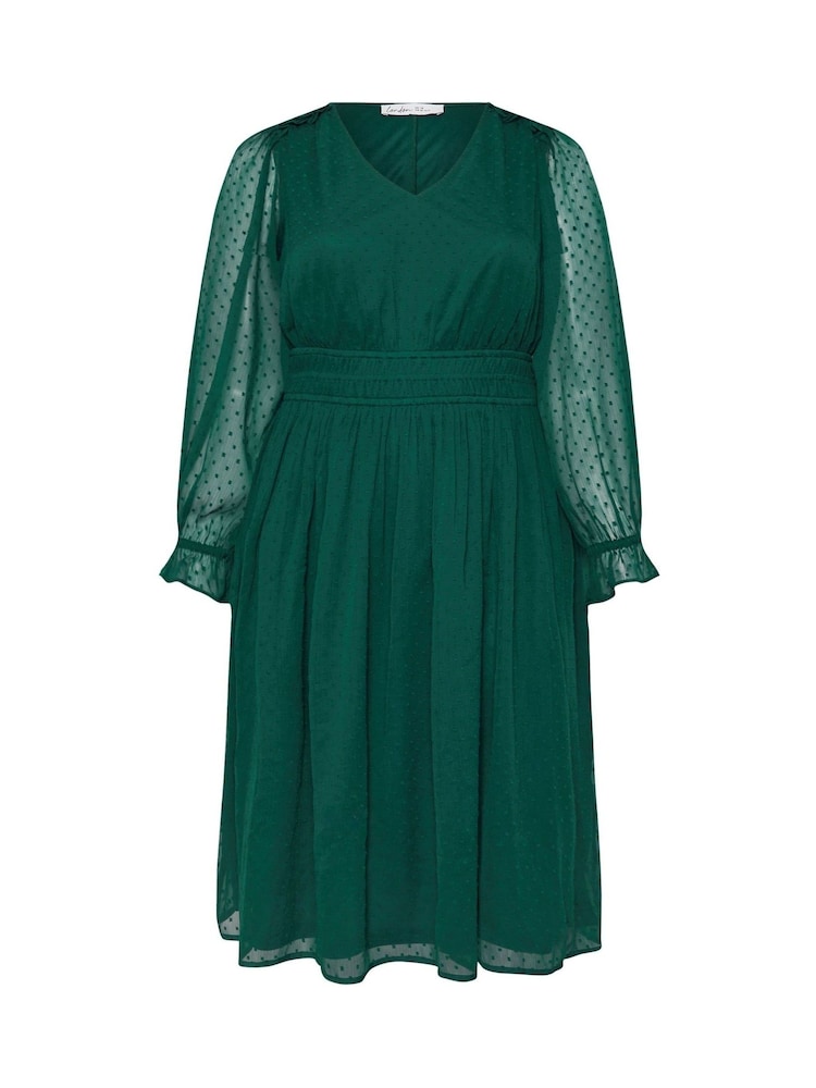 Verde - Vestido de cintura fruncida de tela dobby de Yours Curve London - Imagen 5 de 5 Verde - Vestido de cintura fruncida de tela dobby de Yours Curve London - Imagen 5 de 5