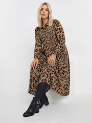 Yours Curve Brown Animal Print Shirred Maxi Dress - Image 1 of 5