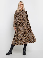 Yours Curve Brown Animal Print Shirred Maxi Dress - Image 2 of 5