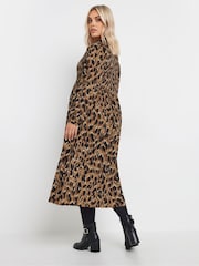 Yours Curve Brown Animal Print Shirred Maxi Dress - Image 3 of 5
