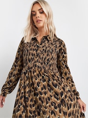 Yours Curve Brown Animal Print Shirred Maxi Dress - Image 4 of 5