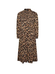 Yours Curve Brown Animal Print Shirred Maxi Dress - Image 5 of 5
