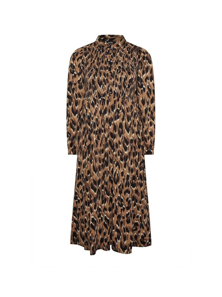 Yours Curve Brown Animal Print Shirred Maxi Dress - Image 5 of 5