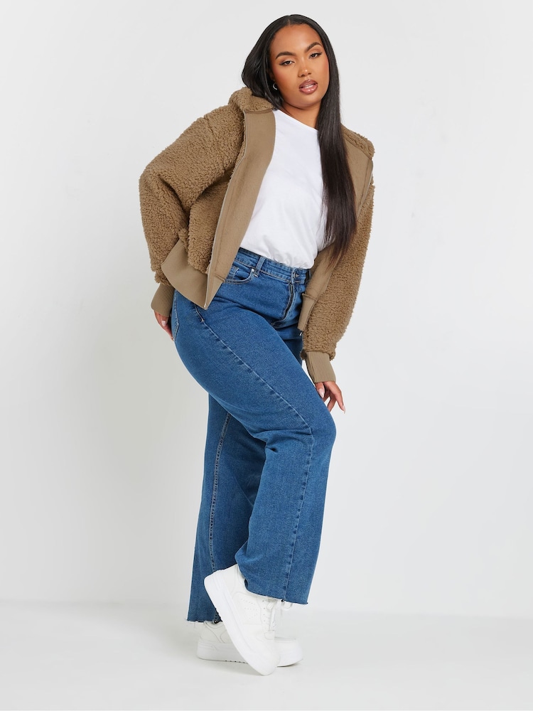 Yours Curve Brown Ribbed Hooded Feather Fleece - Image 2 of 6