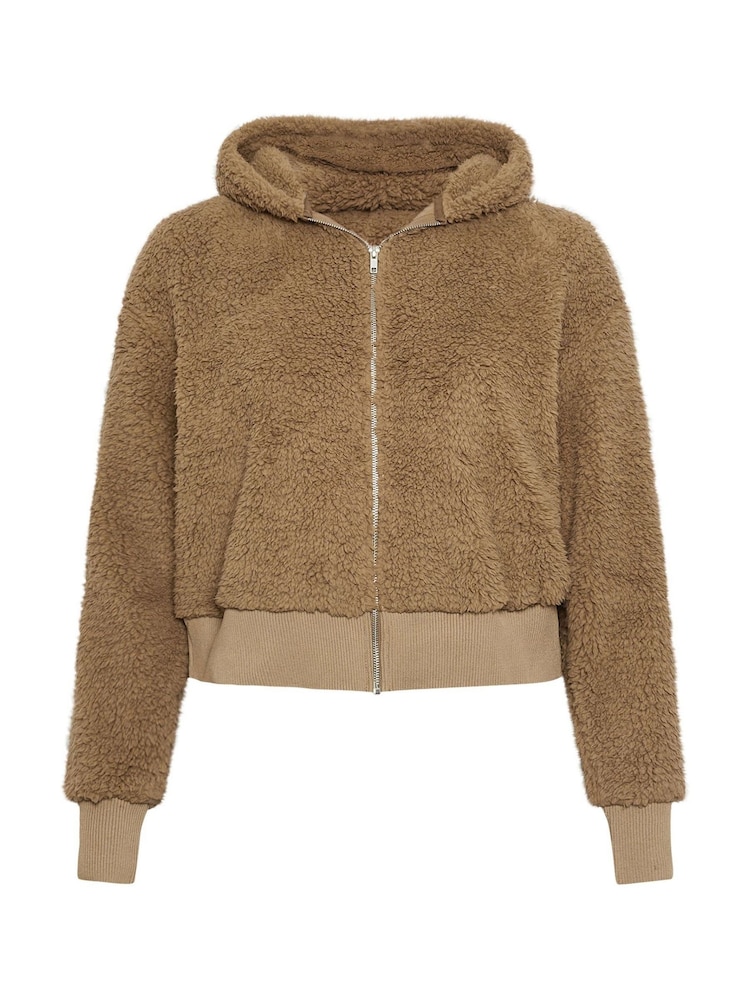Yours Curve Brown Ribbed Hooded Feather Fleece - Image 6 of 6