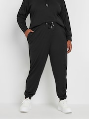 Yours Curve Black Ribbed Joggers - Image 1 of 5