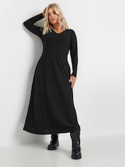 Yours Curve Black Scuba Square Neck Pinafore Dress - Image 1 of 5