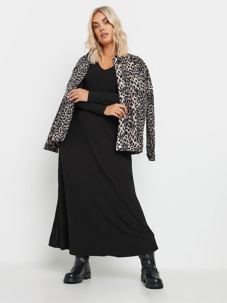 Yours Curve Black Scuba Square Neck Pinafore Dress - Image 2 of 5