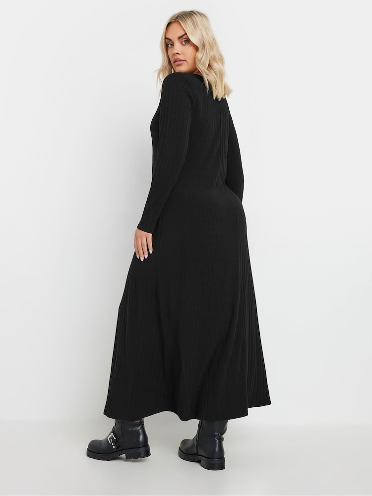 Yours Curve Black Scuba Square Neck Pinafore Dress - Image 3 of 5