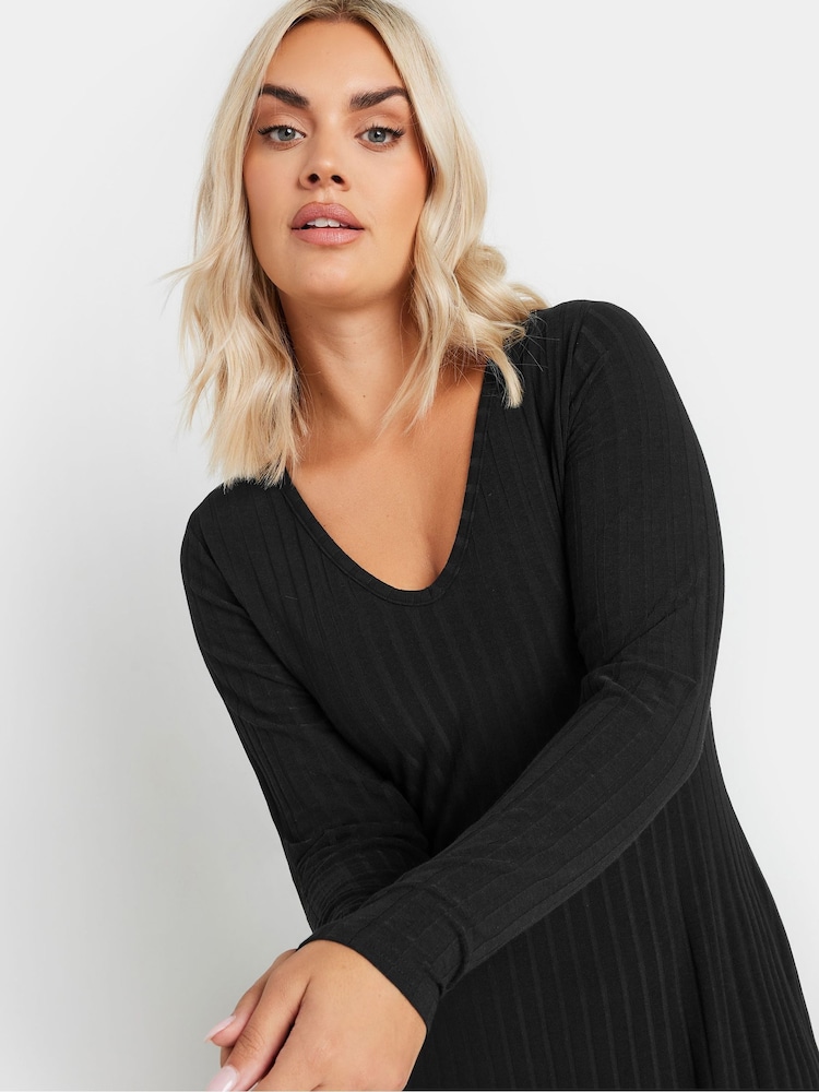 Yours Curve Black Scuba Square Neck Pinafore Dress - Image 4 of 5