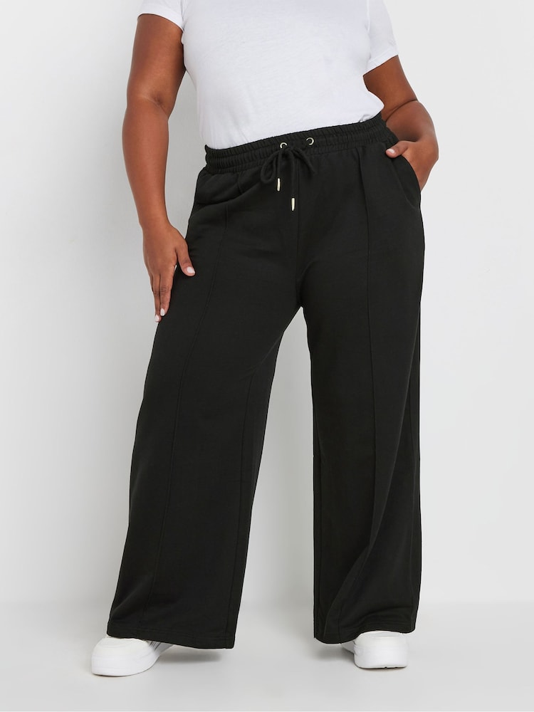 Yours Curve Black Wide Leg Joggers - Image 1 of 5