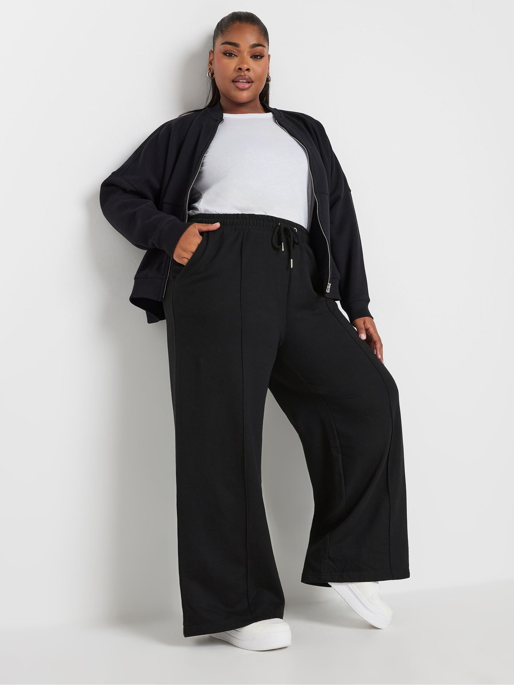 Buy Yours Curve Black Wide Leg Joggers from the Next UK online shop