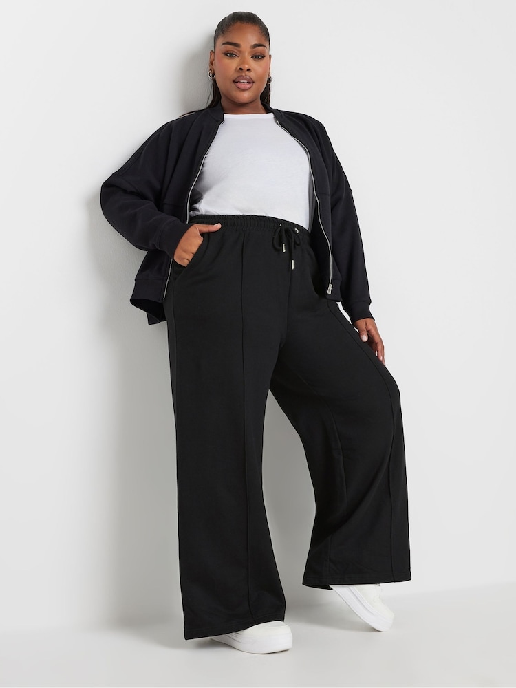 Yours Curve Black Wide Leg Joggers - Image 2 of 5