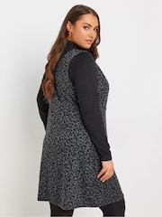 Yours Curve Grey Button Down Pinafore Dress - Image 3 of 5