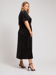Yours Curve Black London Crushed Velvet Wrap Dress - Image 3 of 5