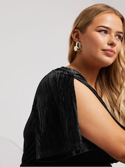 Yours Curve Black London Crushed Velvet Wrap Dress - Image 4 of 5