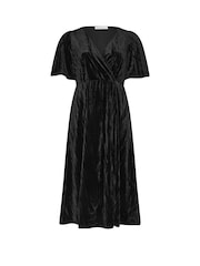 Yours Curve Black London Crushed Velvet Wrap Dress - Image 5 of 5
