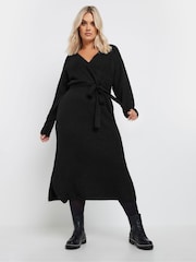 Yours Curve Black Wrap Jumper Dress - Image 1 of 5
