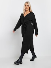 Yours Curve Black Wrap Jumper Dress - Image 2 of 5