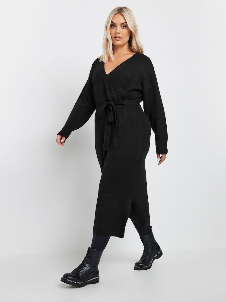Yours Curve Black Wrap Jumper Dress - Image 2 of 5