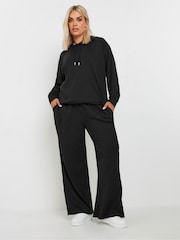 Yours Curve Black Ribbed Wide Leg Joggers - Image 2 of 6