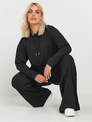 Yours Curve Black Ribbed Wide Leg Joggers - Image 4 of 6