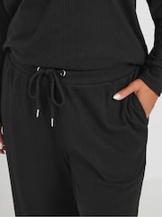 Yours Curve Black Ribbed Wide Leg Joggers - Image 5 of 6