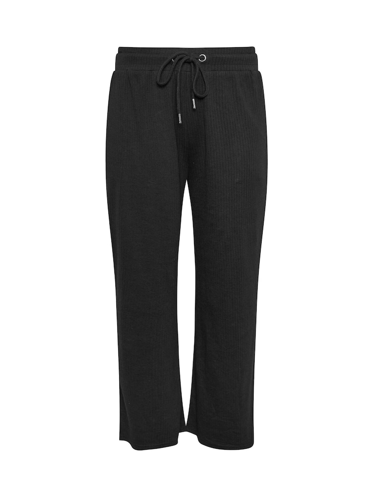 Yours Curve Black Ribbed Wide Leg Joggers - Image 6 of 6