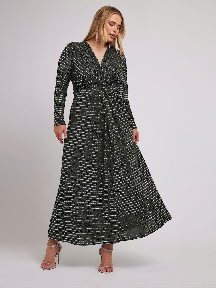 Yours Curve London Metallic-Kleid mit Pailletten und Twist-Front - Bild 1 von 5 Yours Curve London Metallic-Kleid mit Pailletten und Twist-Front - Bild 1 von 5