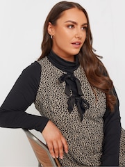 Yours Curve Brown Crew Neck Double Bow Pinafore Dress - Image 4 of 5
