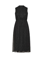 Yours Curve Black London Metallic Dobby Bow Back Dress - Image 5 of 5