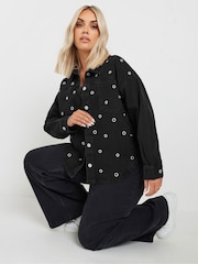 Yours Curve Black Limited Eyelet Denim Shacket - Image 1 of 6