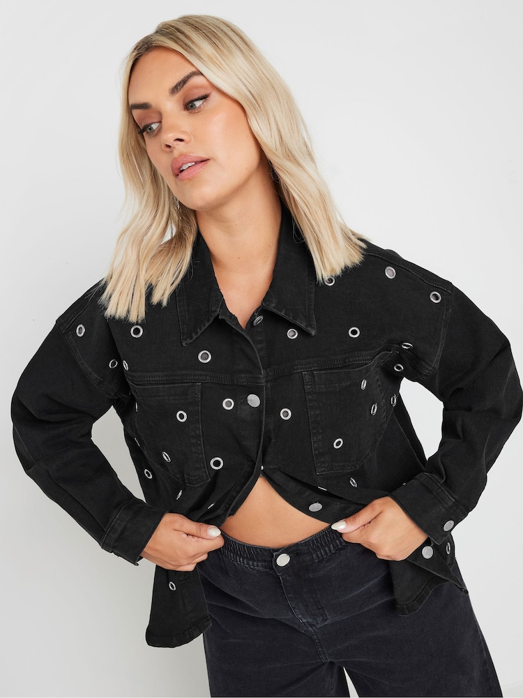 Yours Curve Black Limited Eyelet Denim Shacket - Image 2 of 6