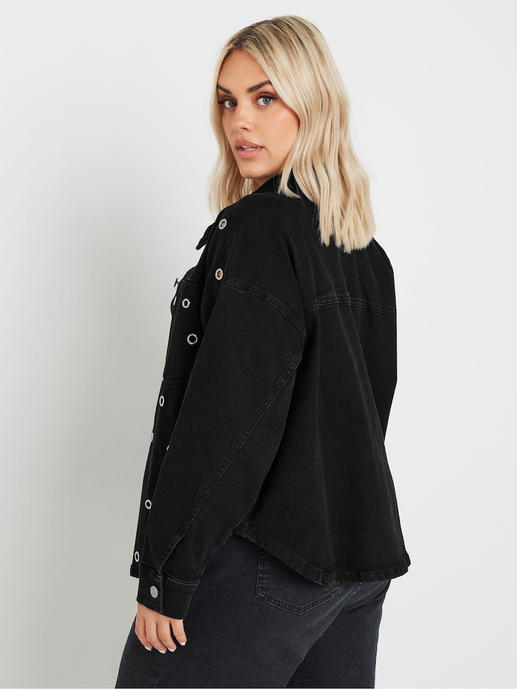 Yours Curve Black Limited Eyelet Denim Shacket - Image 4 of 6