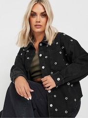 Yours Curve Black Limited Eyelet Denim Shacket - Image 5 of 6