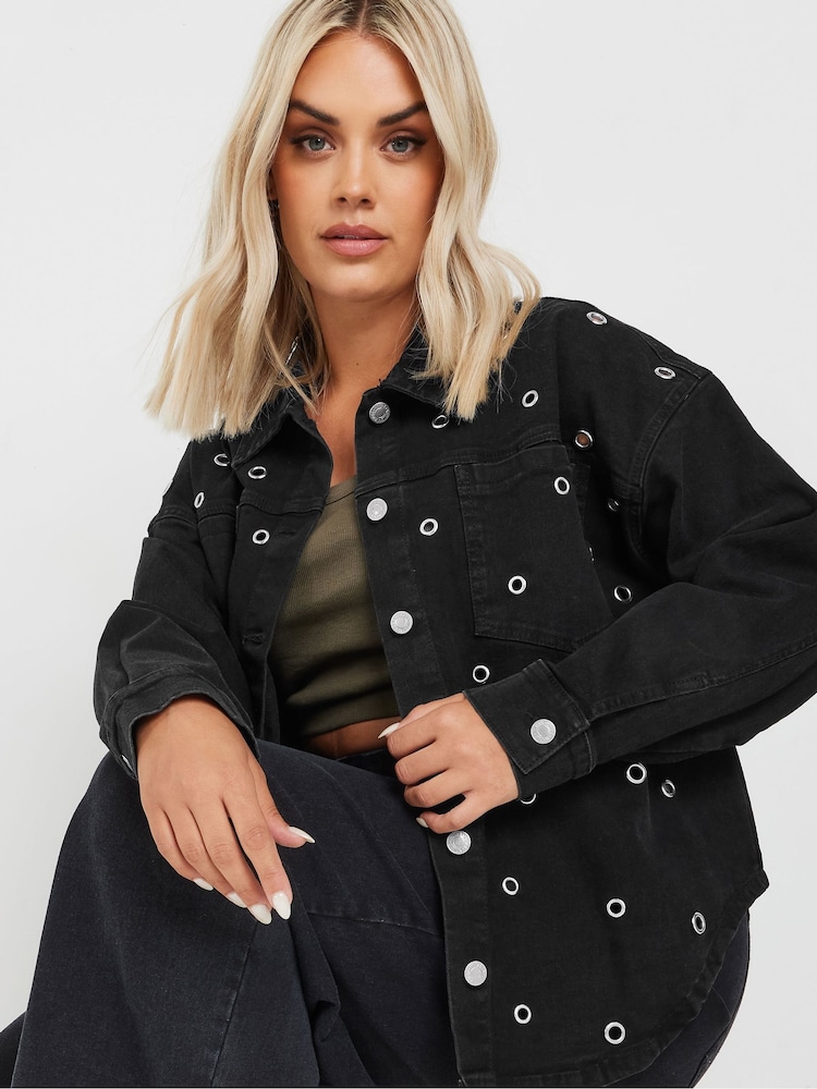 Yours Curve Black Limited Eyelet Denim Shacket - Image 5 of 6