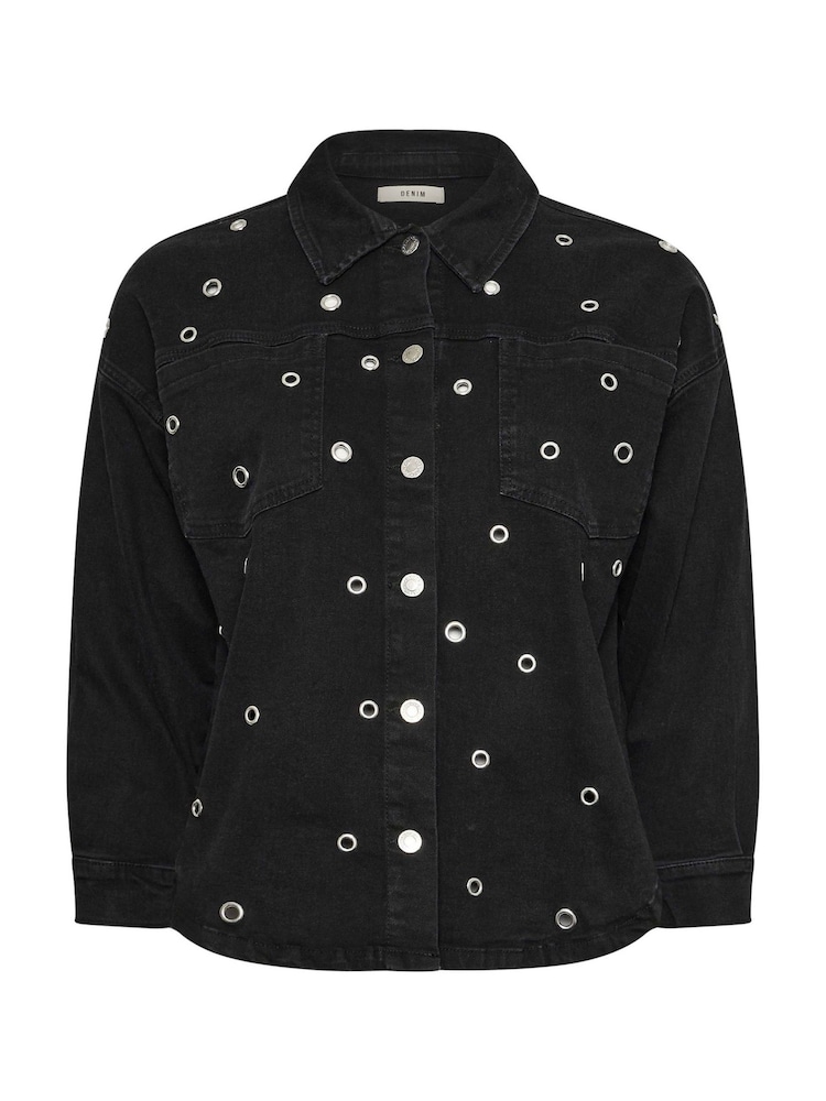 Yours Curve Black Limited Eyelet Denim Shacket - Image 6 of 6