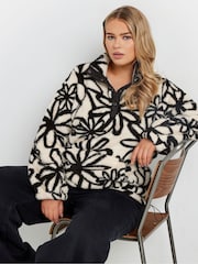 Yours Curve White Feather Fleece Half Popper Jacket - Image 1 of 6