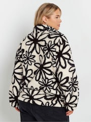 Yours Curve White Feather Fleece Half Popper Jacket - Image 3 of 6