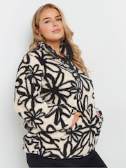 Yours Curve White Feather Fleece Half Popper Jacket - Image 5 of 6