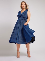 Синий - Yours Curve London Металлик Wrap Skater платья - Image 2 of 6