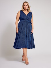 Синий - Yours Curve London Металлик Wrap Skater платья - Image 3 of 6
