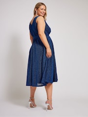 Синий - Yours Curve London Металлик Wrap Skater платья - Image 4 of 6