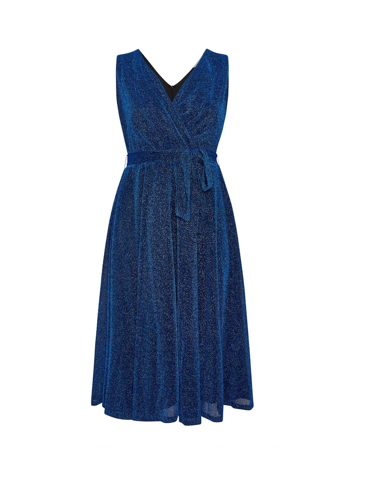 Azul - Yours Curve London Metallic Wrap Skater Dress - Imagen 6 de 6 Azul - Yours Curve London Metallic Wrap Skater Dress - Imagen 6 de 6