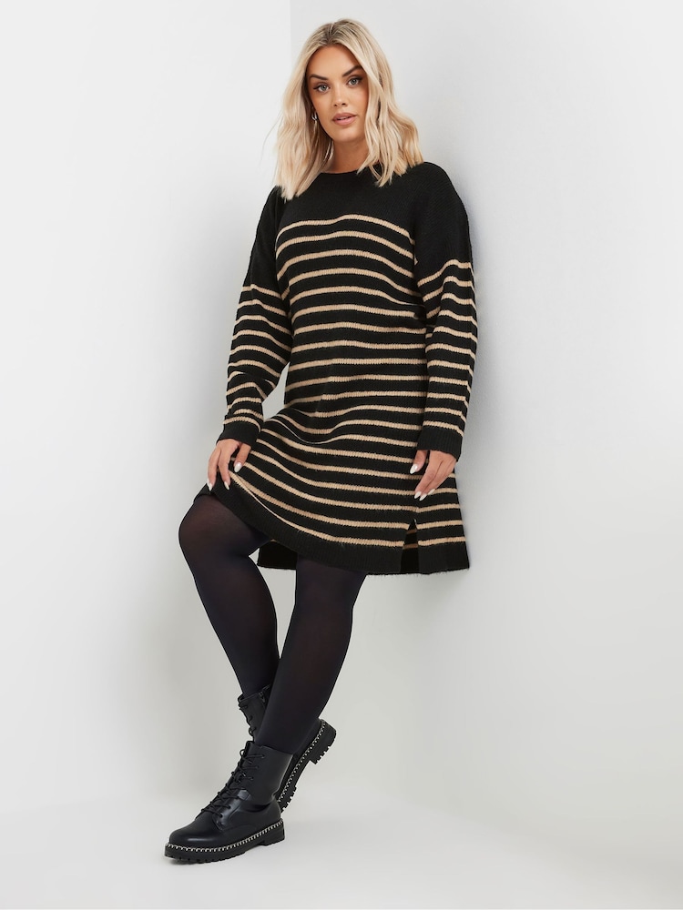Yours Curve Black Stripe Tunic Jumper Dress - Image 2 of 5