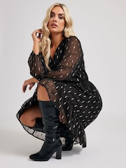 Schwarz - Yours Curve London Metallic-Dobby-Wickel-Midikleid - Bild 5 von 6
