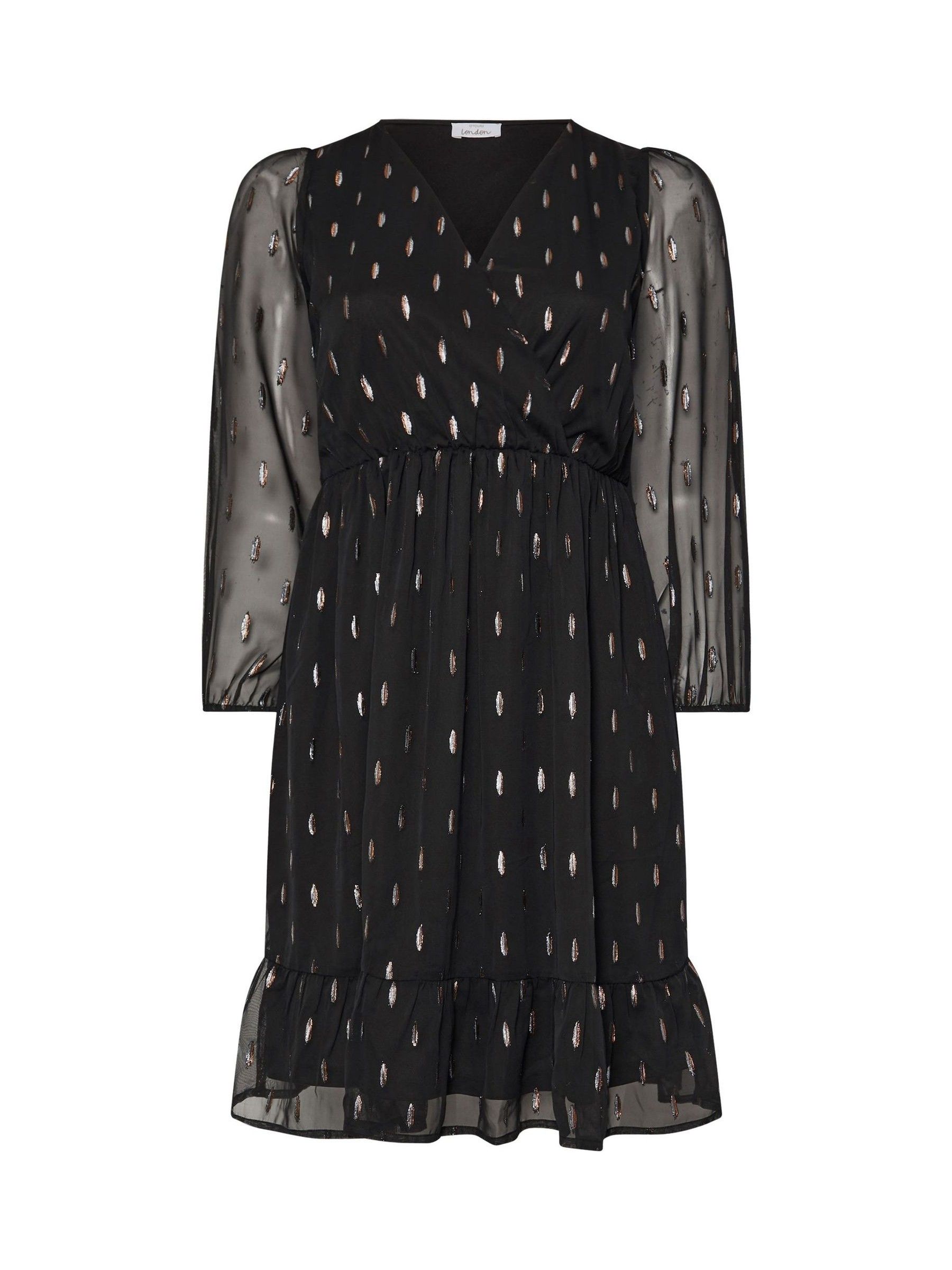 Buy Yours Curve Black London Metallic Dobby Wrap Midi Dress